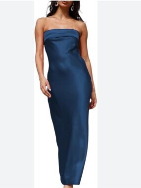 Strapless Satin Evening Dress in Deep Blue